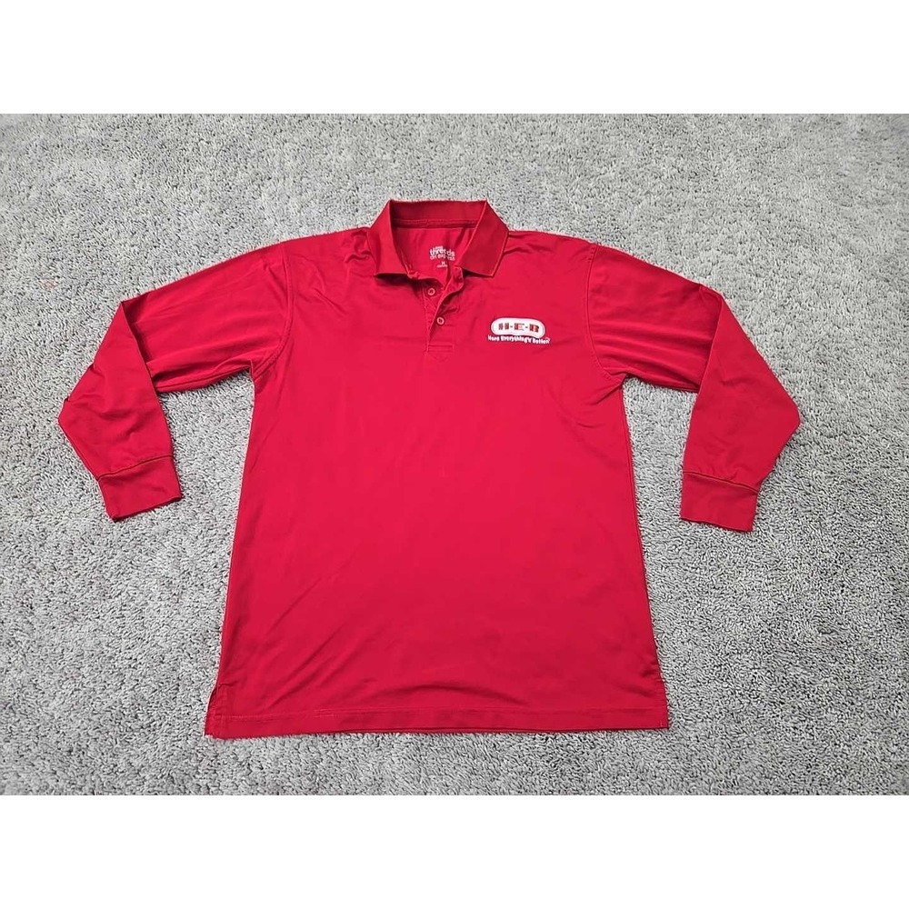 HEB Polo Shirt Mens M Long Sleeve Employee Ukrop's Threads Dri Express Red